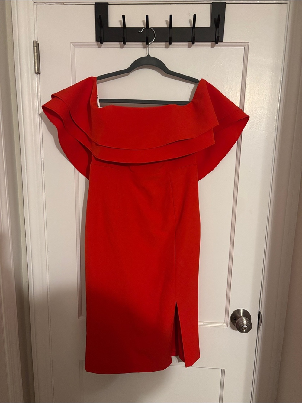 Bardot Red One-Shoulder Ruffle Sheath Dress